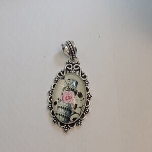 Necklace Pendants Handmade Jewelry Sterling Silver with Vintage Rose Tower Art